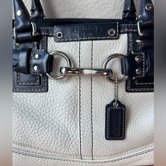 Coach Hampton pebble Leather white Carryall Satchel Braid - Picture 2 of 7